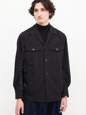 Sacai Black Button-Front Lightweight Shirt Jacket